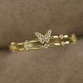 Gold Tone Double Band Butterfly Clear Stone Finger Ring 6-10 view 1