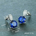 Silver Blue Round CZ Drop Stud Earrings with Pavé Bar view 4