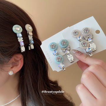 Silver Resin Disk Crystal Bow Duckbill Hair Clip Sets