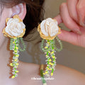 Flower and Beaded Fringe Earrings in Green or Multicolor Designs view 3