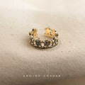 Antique Gold Flower Open Band Adjustable Ring Blackened view 4