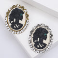 Skeleton Lady Cameo Brooch with Crystal Border Decorative Metal Pin view 1