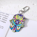 Silver Tone Printed Hamsa Acrylic Clip Keychains in Eight Designs view 2