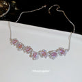 Pink Zircon Flower Necklace Bracelet Silver Tone 2 Styles view 3