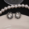 Dark Metal Filigree Oval Crystal Butterfly Stud Earrings view 3