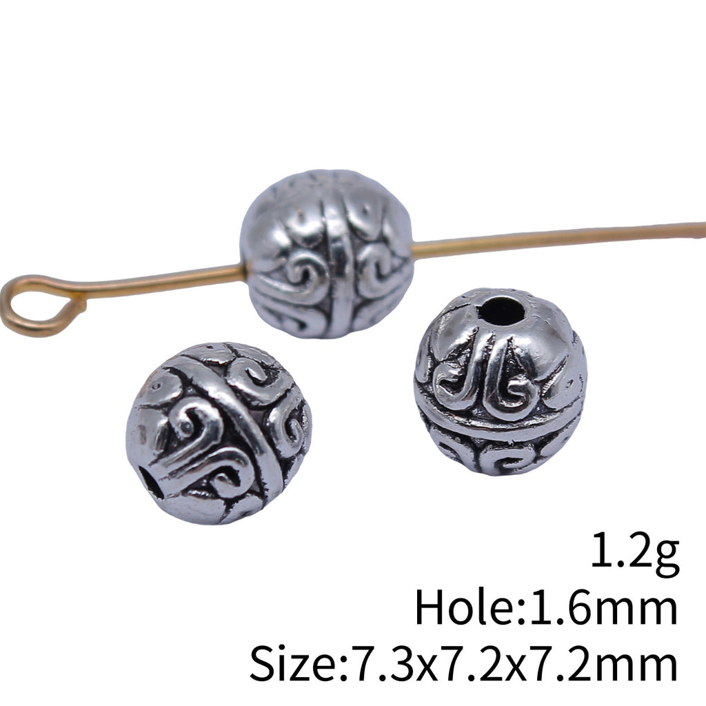 7.3x7.2x7.2mm 1.2g Multicolor Zinc Alloy Carved Ball Small Hole Spacer Beads for Bracelet Necklace DIY