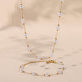 Gold Pearl Natural Stone Station Necklace Bracelet Set view 4