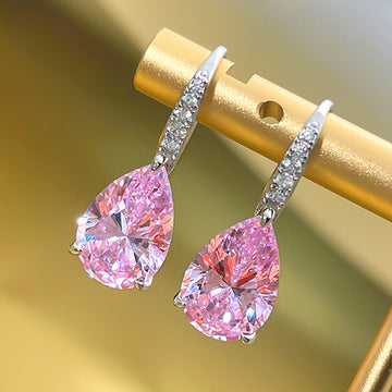Pear-Shaped Faceted Long Drop Earrings In Pink And Yellow