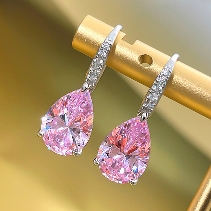 Pear-Shaped Faceted Long Drop Earrings In Pink And Yellow