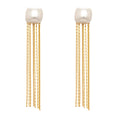 Shell Bead Square Tassel Chain Drop Earrings Gold Steel view 5