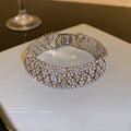 Silver Tone Wide Clear Crystal Multirow Link Bracelet view 3