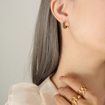 Small Crystal Pave Huggie Hoop Earrings Gold Steel Tones