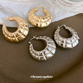 Textured Wide Hoop Earrings in Polished Silver or Gold Tone view 3