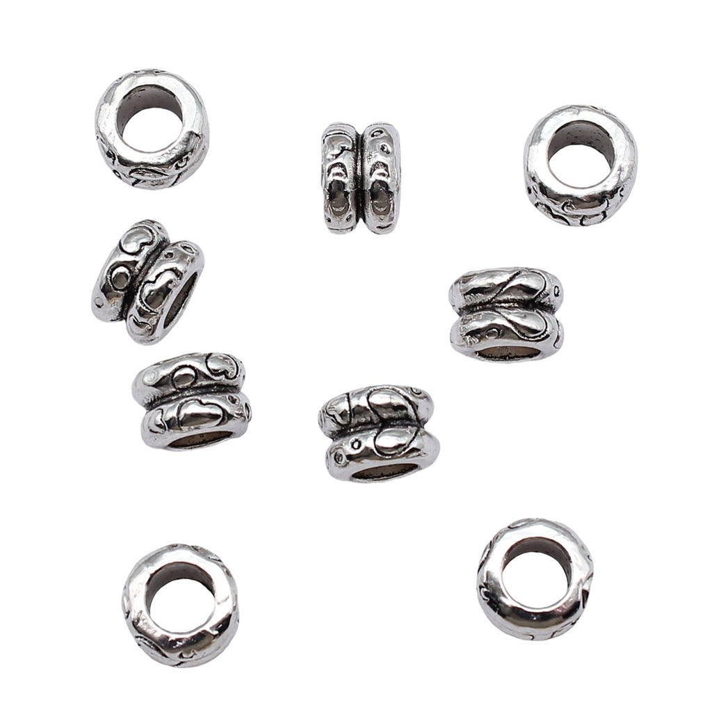 9x9x6mm 1.5g Antique Silver Zinc Alloy Double Ring Large Hole Spacer Beads for DIY Bracelet Making