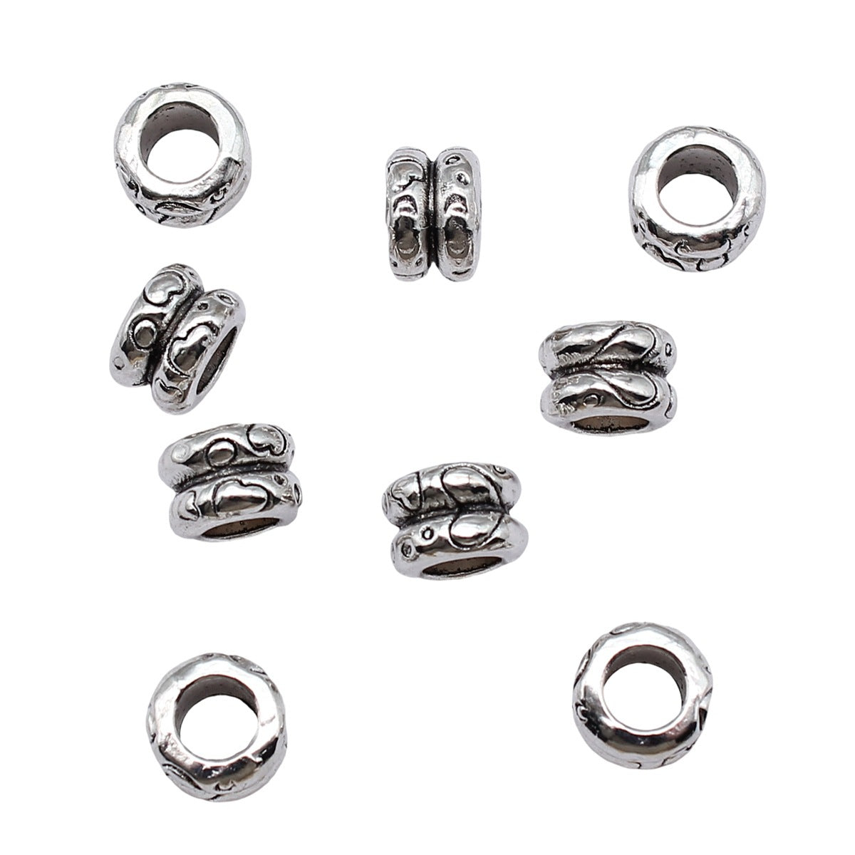 9x9x6mm 1.5g Antique Silver Zinc Alloy Double Ring Large Hole Spacer Beads for DIY Bracelet Making