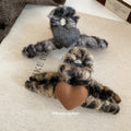Fuzzy Yarn Leopard Claw Clip Brown Fabric Heart Accent view 4