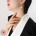 Heart Drop Earrings Curved Wire Stud Gold Steel Tone view 3