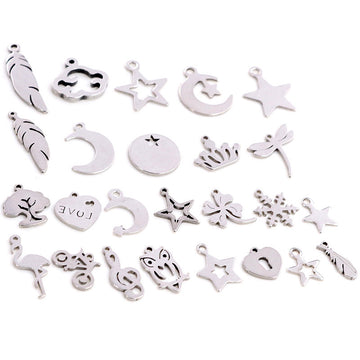Tiny Silver Tone Nature and Celestial Pendant Charms