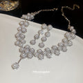 White Pearl Floral Necklace And Drop Earring Jewelry Set view 4