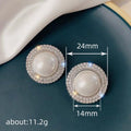 Silver Tone Round Faux Pearl Halo Stud Earrings with Clear Stone Accents view 4