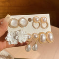 Gold Pearl Mixed Stud Drop Multi Piece Earring Sets view 6