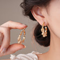 Twisted Gold Tone Pearl Accent Hoop Earrings Statement Pair view 3