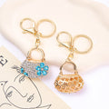 Rhinestone Mini Handbag Keychain Metal Flower Pendant Charm view 2
