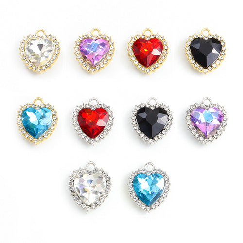 Front view of the pictured faceted heart crystal charms options