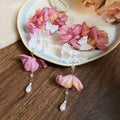 Pink White Flower Cluster Duckbill Hair Clip Pair With Long Tassels view 6