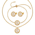 Gold Steel Mother of Pearl Crescent Moon Jewelry Set view 5