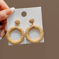 White Brown and Black Raffia Wrapped Round Dangle Earrings view 7