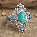 White Gold Marquise Turquoise Boho Ring Blue Accents view 2