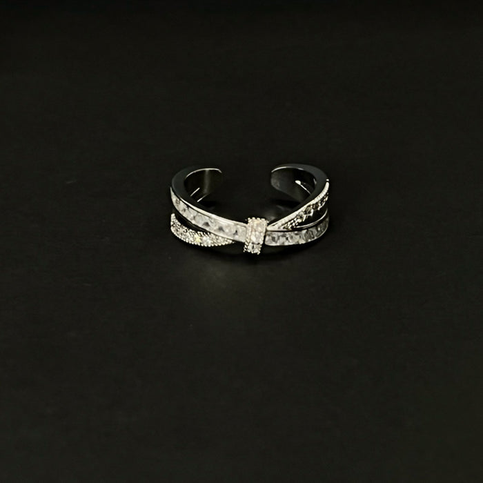 Silver Double Layer Cross Open Ring Pave Crystal Bands