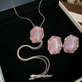 Pink Cat-Eye Resin Oval Stud Earrings And Slide Necklace view 2