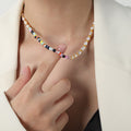 Multicolor Stone Pearl Beaded Necklace Gold Spacer Accents view 4