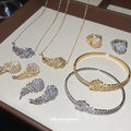 Crystal Peacock Feather Rings Gold Pendant Necklace view 1