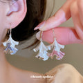 Pastel Folded Leaf Drop Hook Earrings in Three Soft Colors view 1
