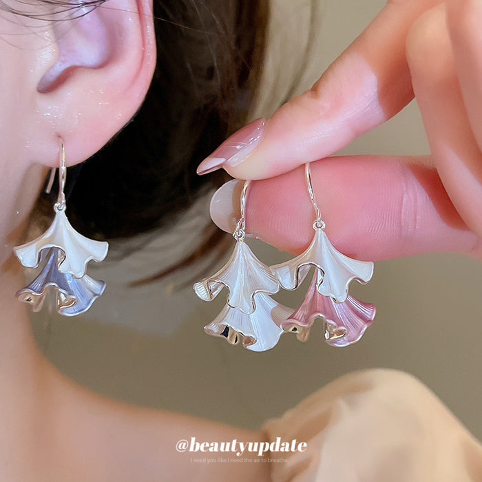 Pastel Folded Leaf Drop Hook Earrings in Three Soft Colors