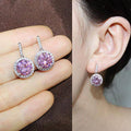 Round Solitaire Halo Long Drop Earrings In Four Stone Colors view 3