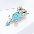 Turquoise Belly Owl Brooch With Crystal Eyes and Hanging Drop view 3