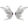 Silver Tone Butterfly Wing Purple Crystal Stud Earrings view 5