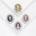 Cameo Pearl Oval Brooch Silver Gold Lilac Grey or Beige Pin view 1
