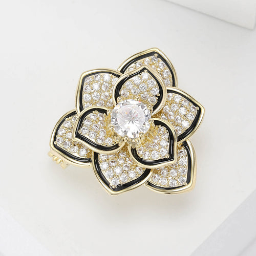 Camellia brooch angled on white display block