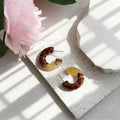 Purple and Yellow Marbled Resin Hoop Stud Earrings view 3