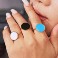 Octagonal Enamel Disc Open Ring in Black Blue and White view 3