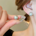 Gray Pearl Stud Earrings in Four Graduated Round Sizes view 4