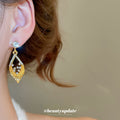 Gold Tone Open Leaf Crystal Drop Stud Earrings Jewelry Accessory view 3