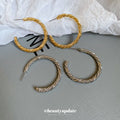 Gold Tone Textured Rope Hoop Stud Earrings Fashion Jewelry view 3