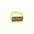 Gold Tone Double-Row Multicolor Crystal Rectangular Open Ring view 3