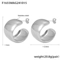 Large Polished C-Shape Chunky Hoop Earrings Metal Pair view 6